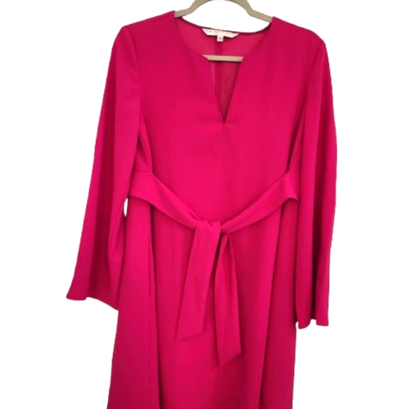 Trina Turk Magenta Split Neck Shift Dress Pockets Belted Women's Size Small‎ - Picture 1 of 10